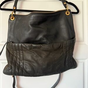 Marc Jacobs Black Leather crossbody Bag with Gold Accents